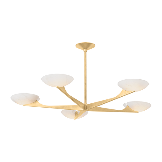 Alabaster Bowl Gold Leaf Five-Light Chandelier