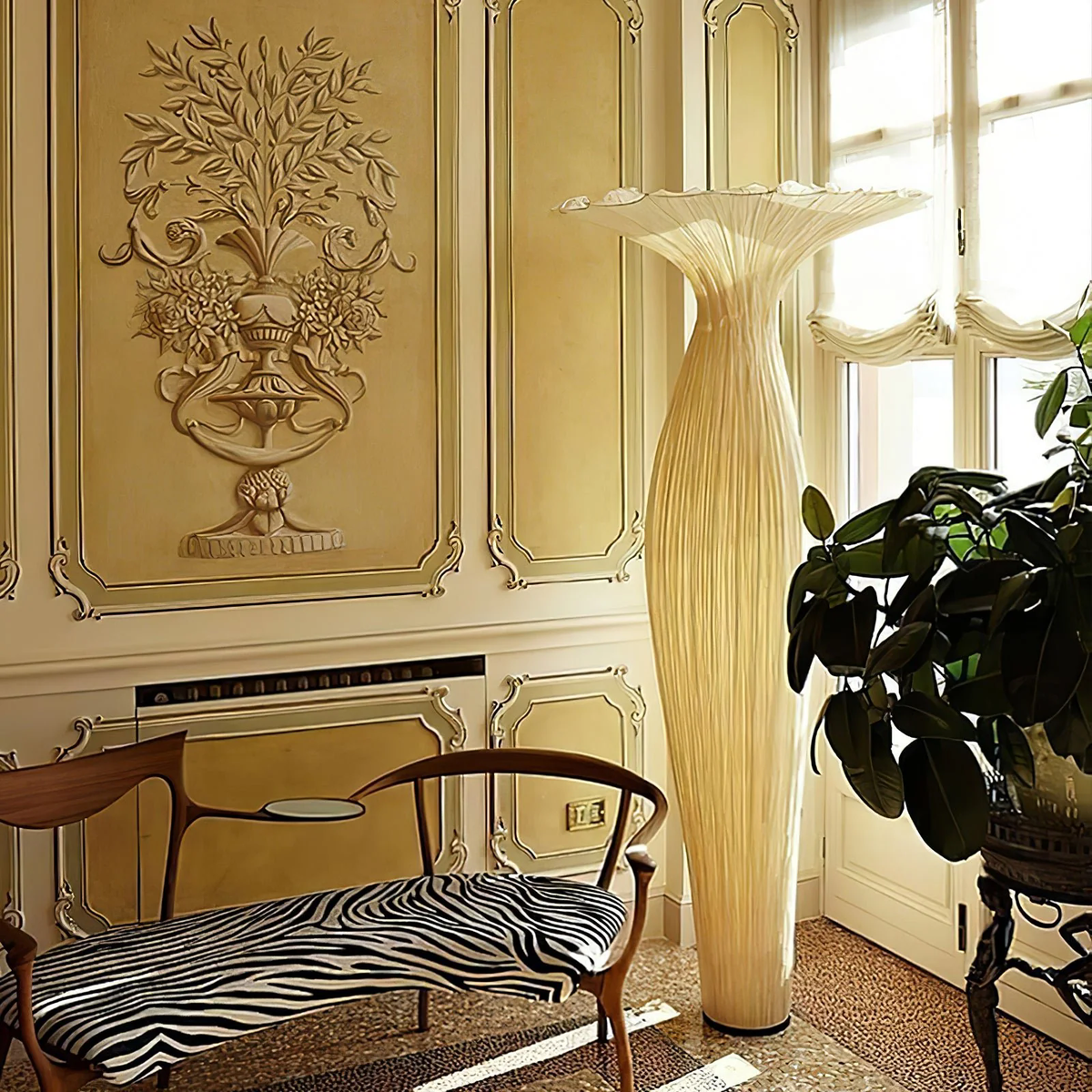 Amphora White Fabric LED Floor Lamp