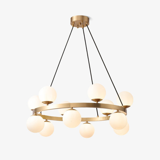 Annulus Brass White Glass Ring Chandelier