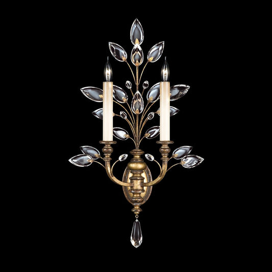 Antiqued Candlestick Faceted Leaf Wall Sconce