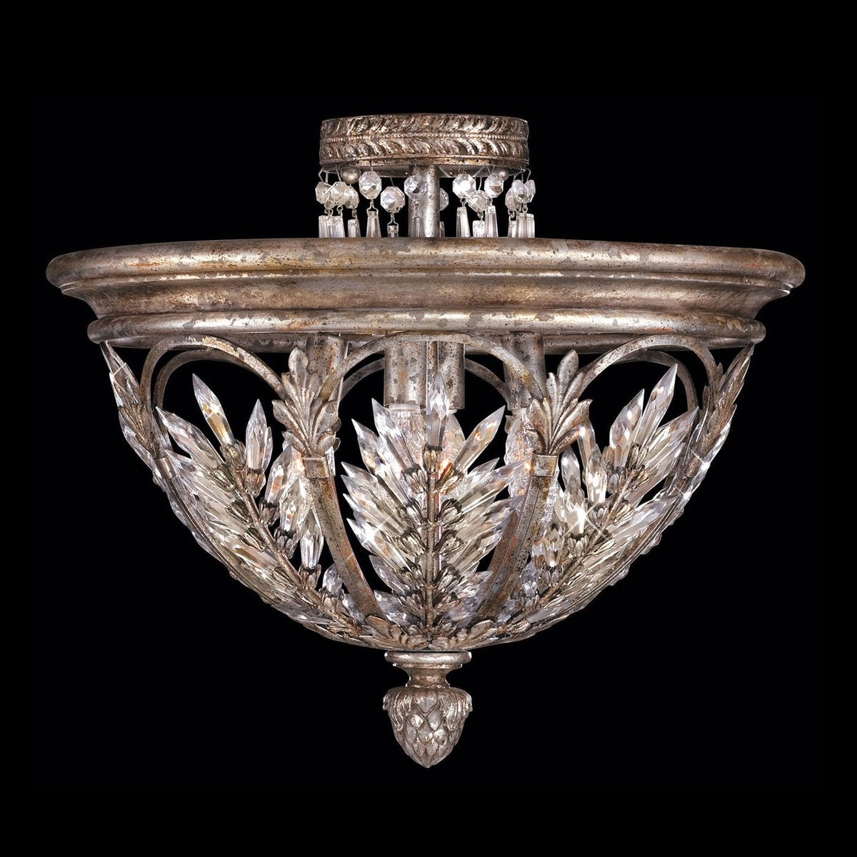 Antiqued Silver Lead Crystal Semi-Flush Ceiling Light