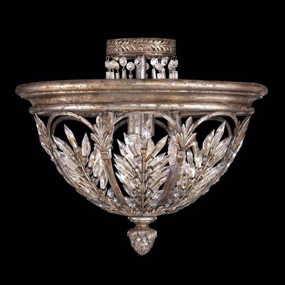 Antiqued Silver Lead Crystal Semi-Flush Ceiling Light