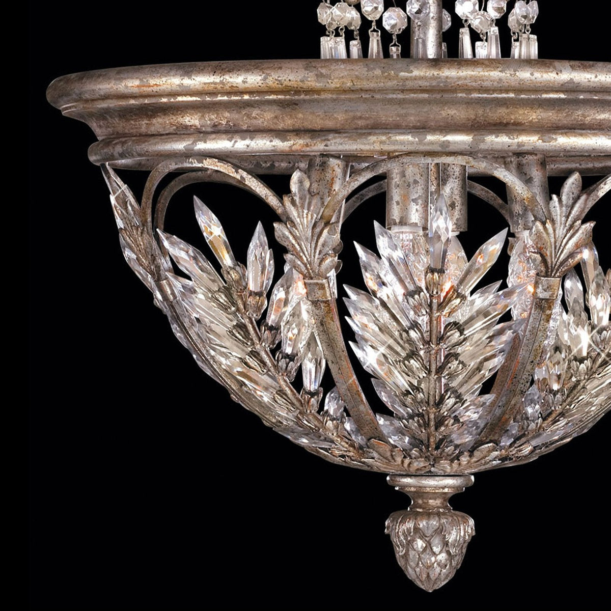 Antiqued Silver Lead Crystal Semi-Flush Ceiling Light
