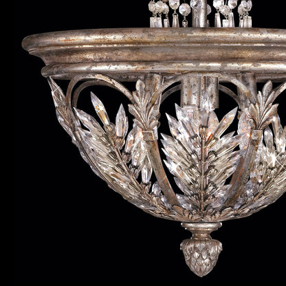 Antiqued Silver Lead Crystal Semi-Flush Ceiling Light