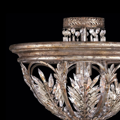 Antiqued Silver Lead Crystal Semi-Flush Ceiling Light