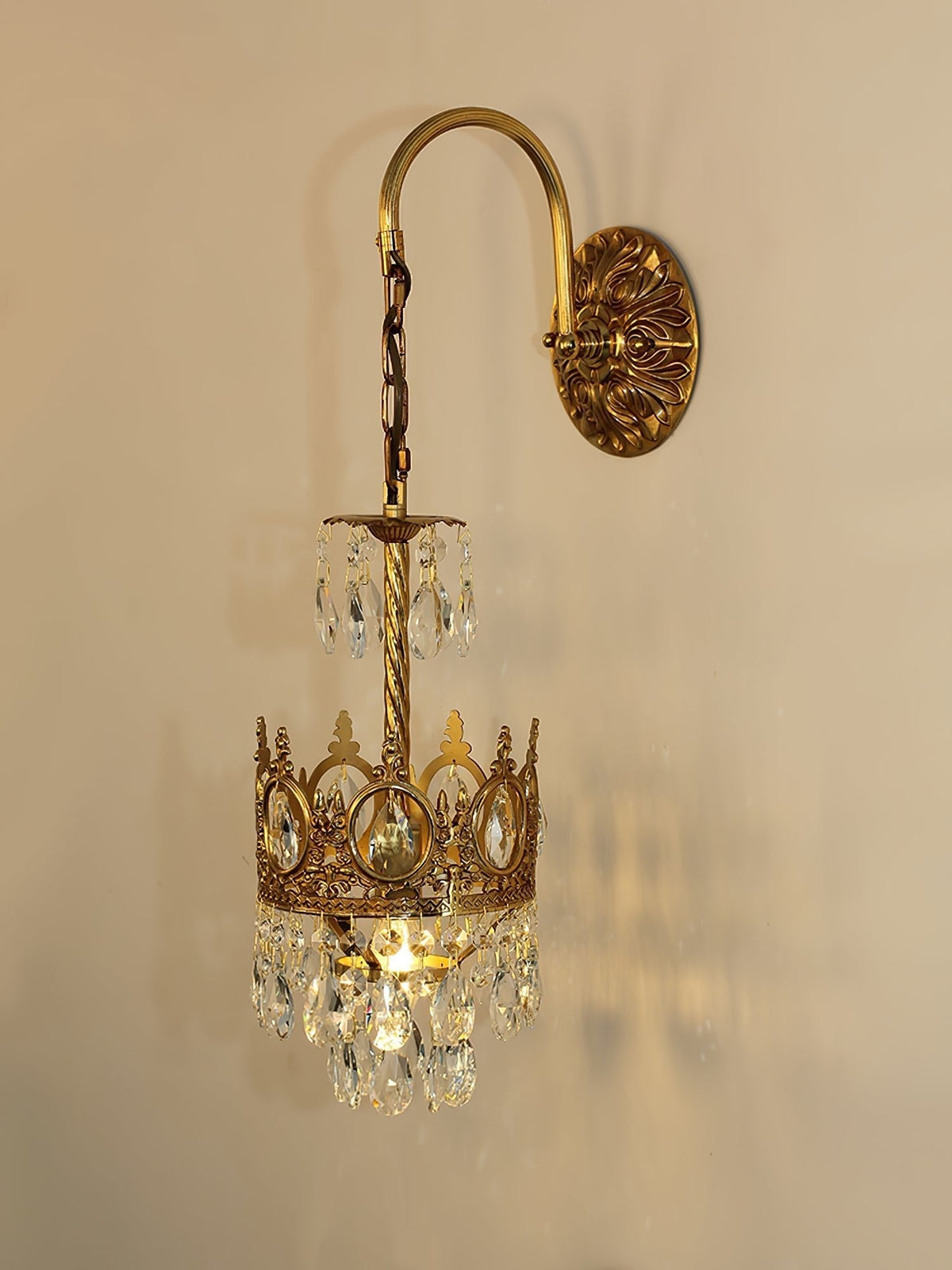 Arched Drop Copper Clear Crystal Wall Light