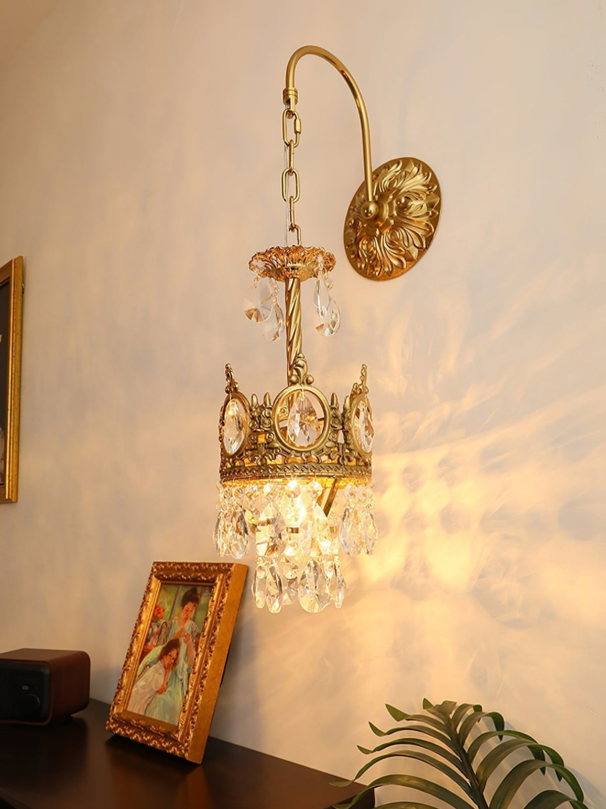 Arched Drop Copper Clear Crystal Wall Light
