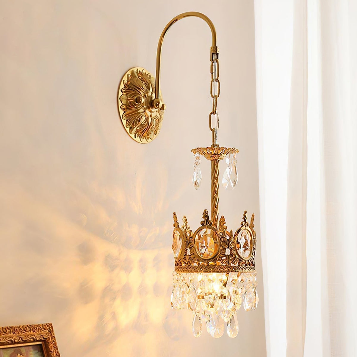 Arched Drop Copper Clear Crystal Wall Light
