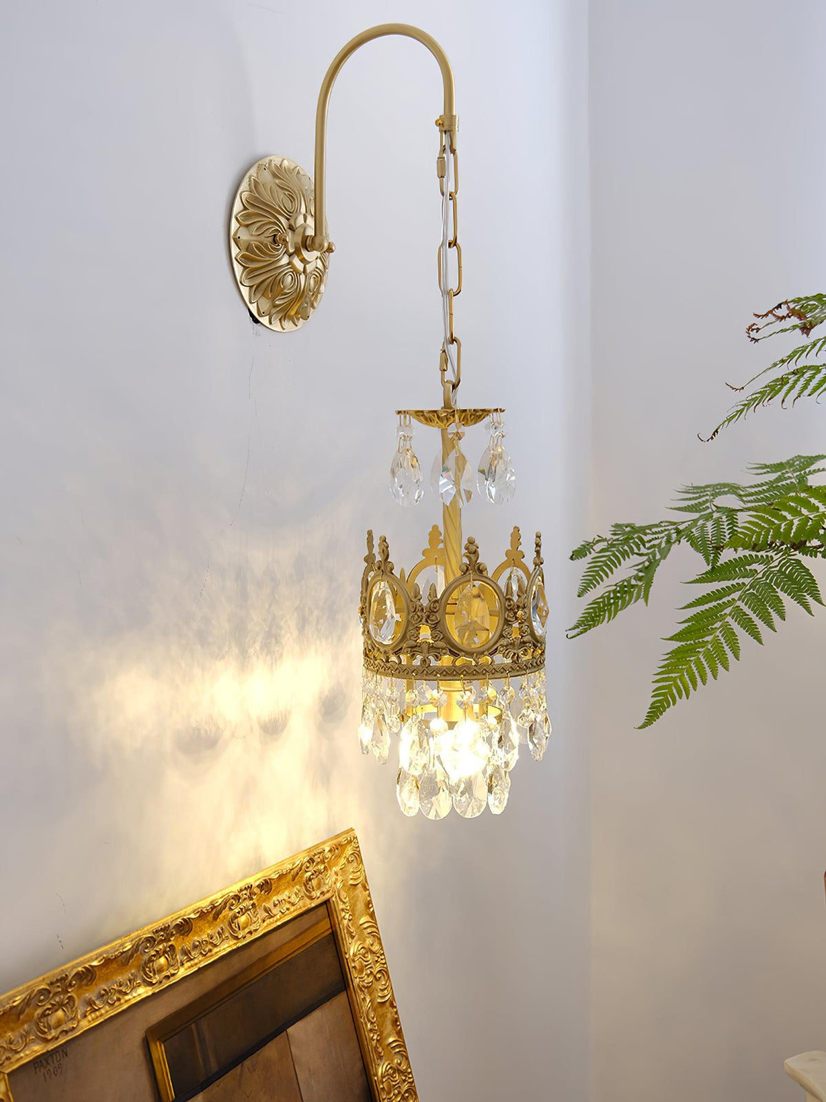 Arched Drop Copper Clear Crystal Wall Light