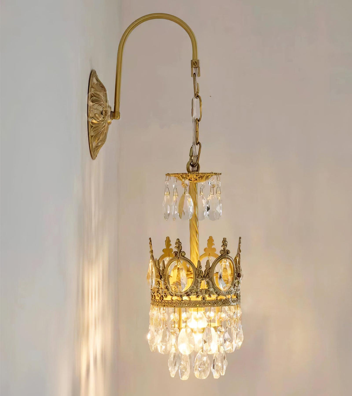 Arched Drop Copper Clear Crystal Wall Light