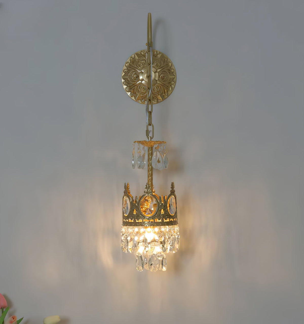 Arched Drop Copper Clear Crystal Wall Light