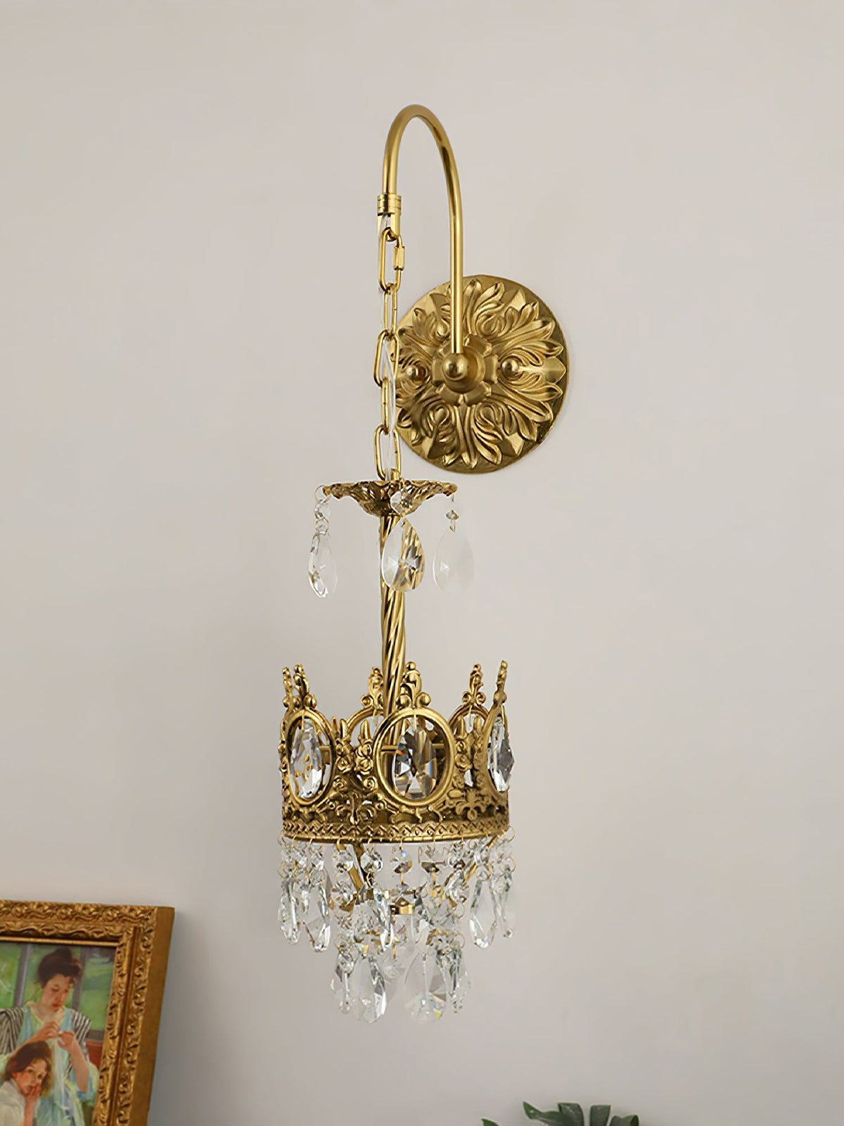 Arched Drop Copper Clear Crystal Wall Light