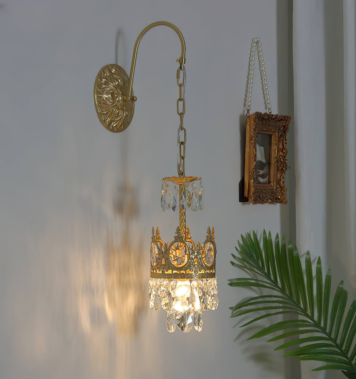 Arched Drop Copper Clear Crystal Wall Light