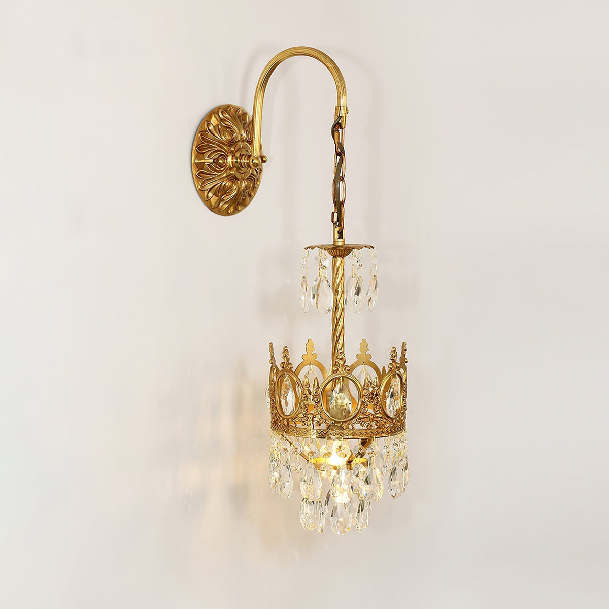 Arched Drop Copper Clear Crystal Wall Light