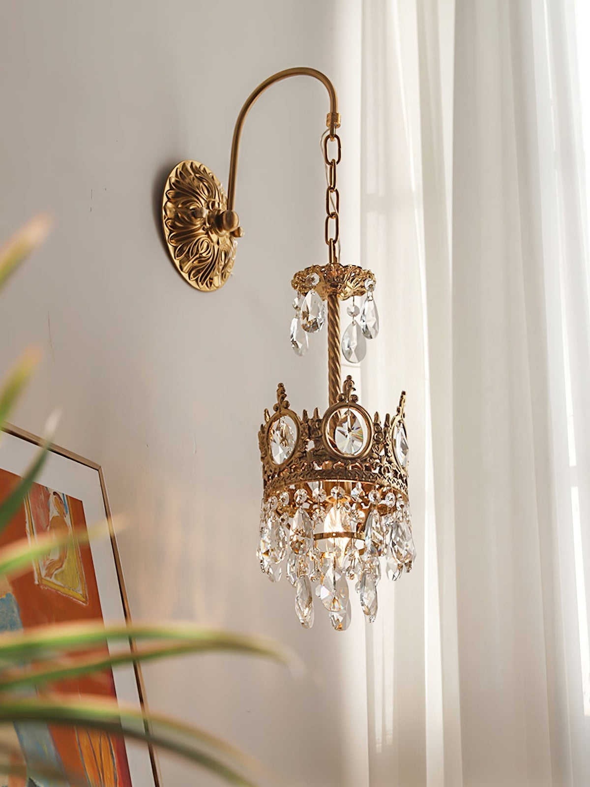 Arched Drop Copper Clear Crystal Wall Light