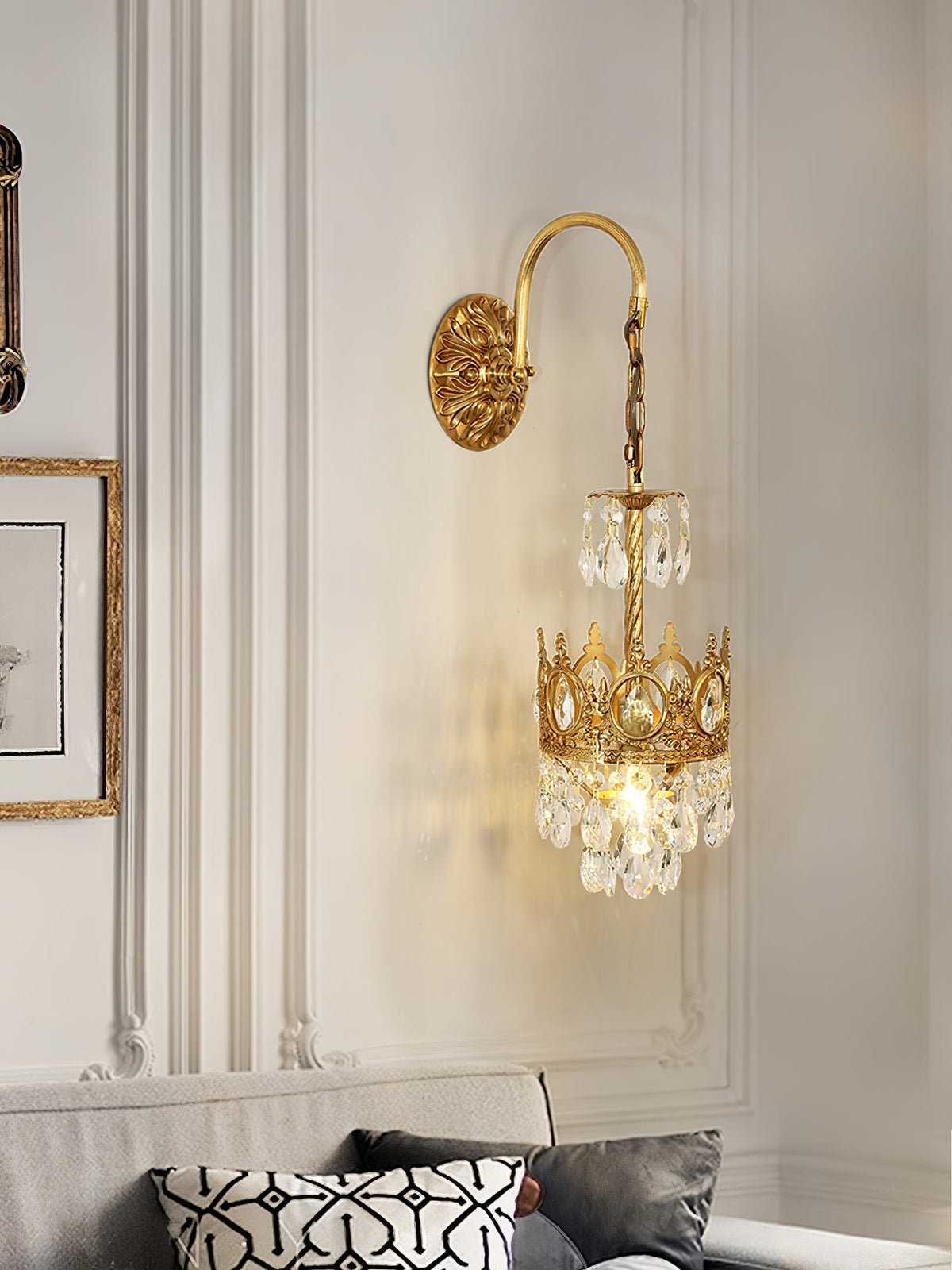 Arched Drop Copper Clear Crystal Wall Light