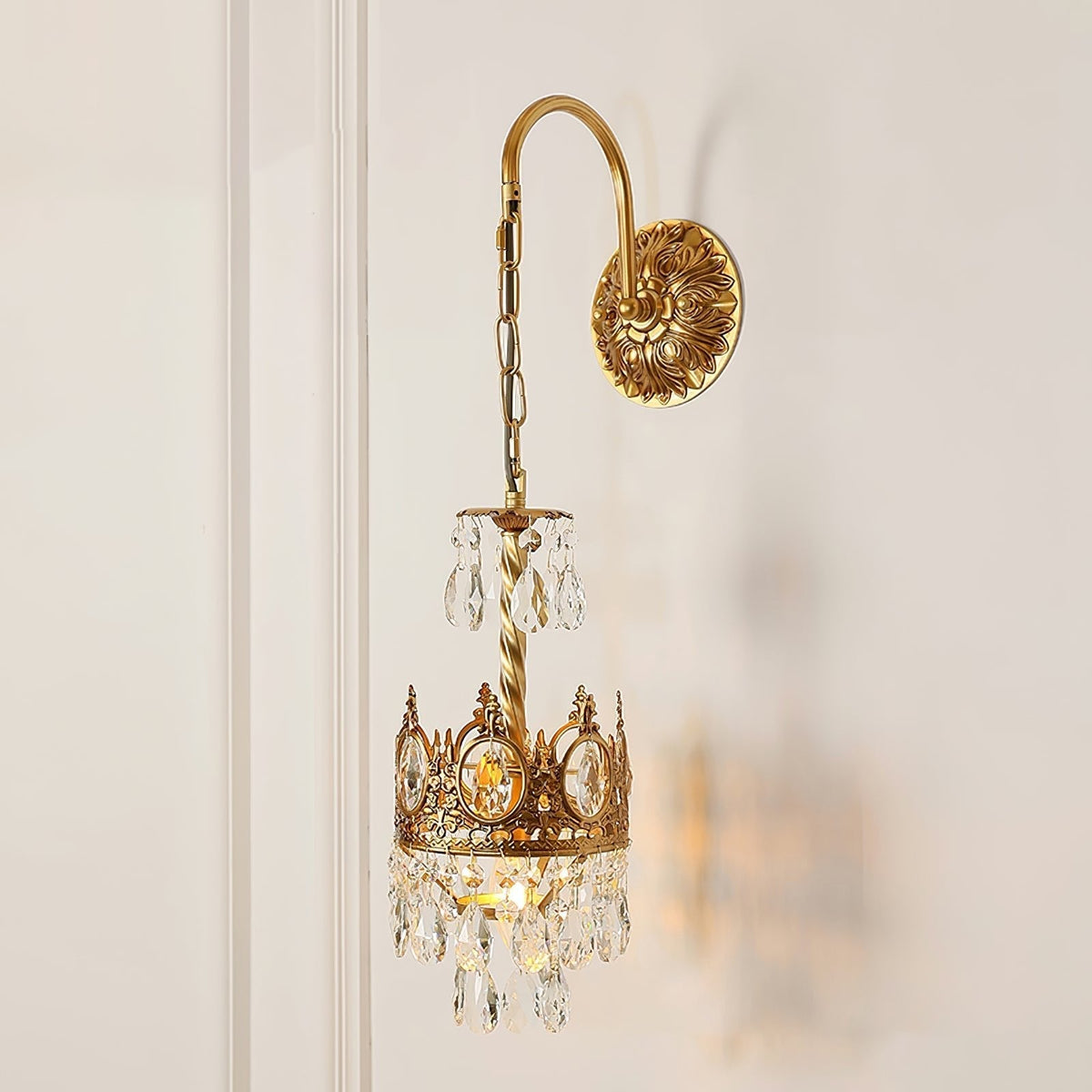 Arched Drop Copper Clear Crystal Wall Light