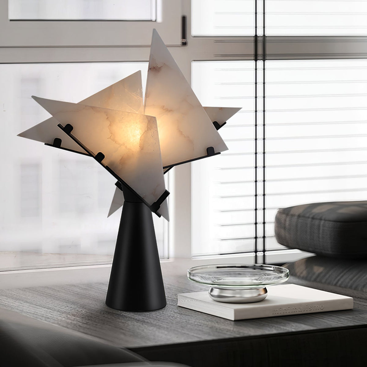 Architectural Black Alabaster Table Lamp