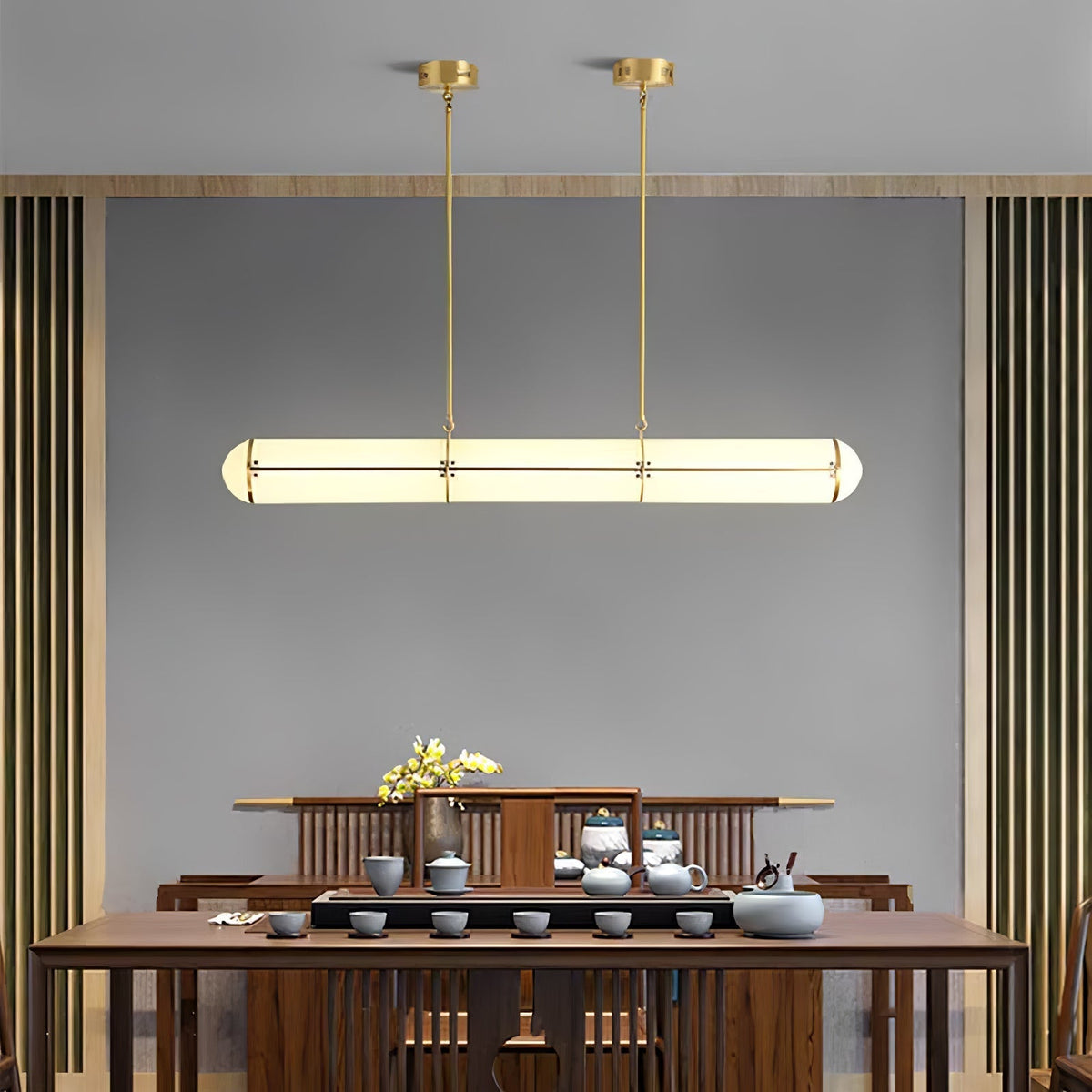 Architectural Cylinder Gold Black LED Linear Pendant
