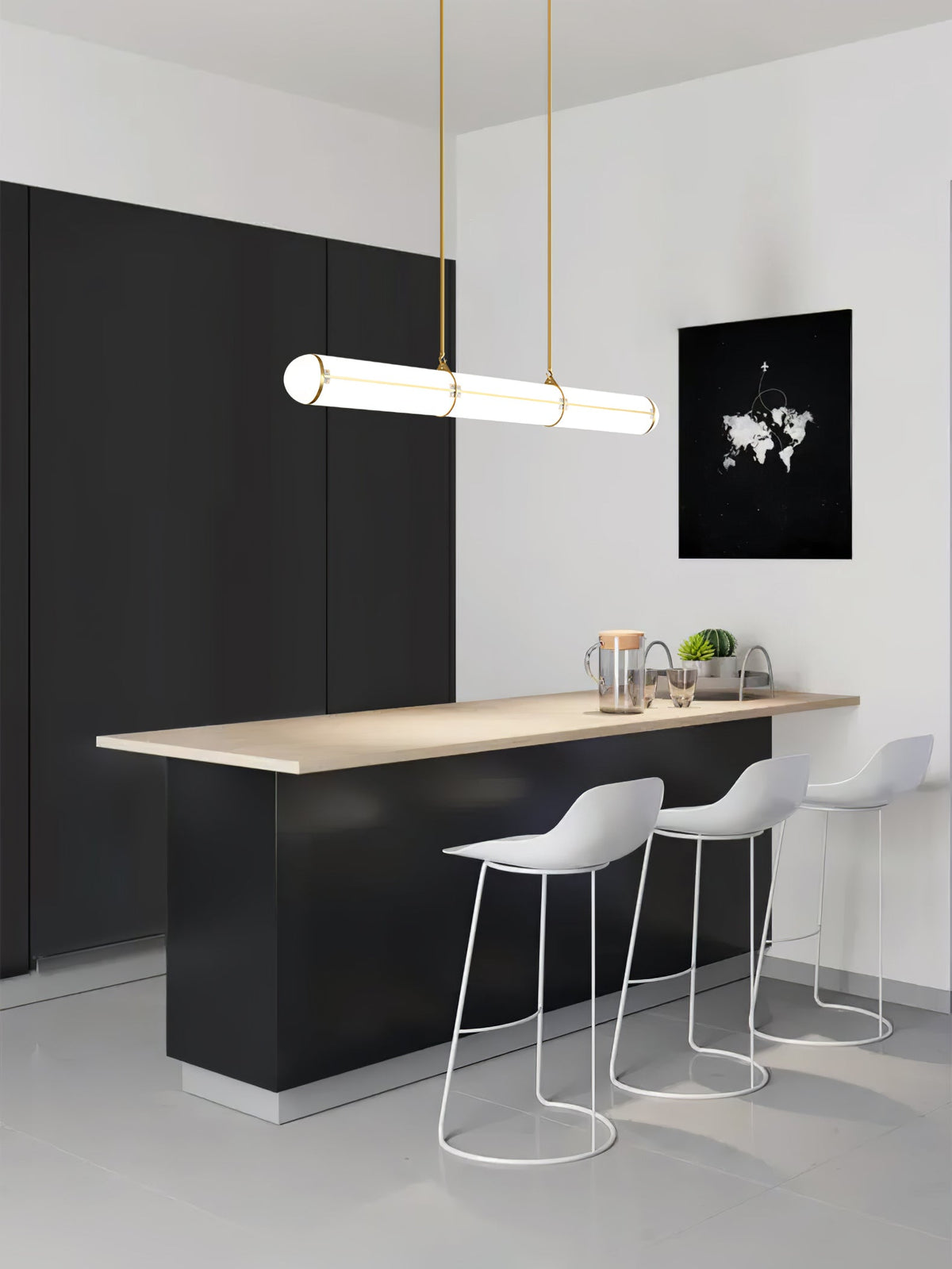 Architectural Cylinder Gold Black LED Linear Pendant