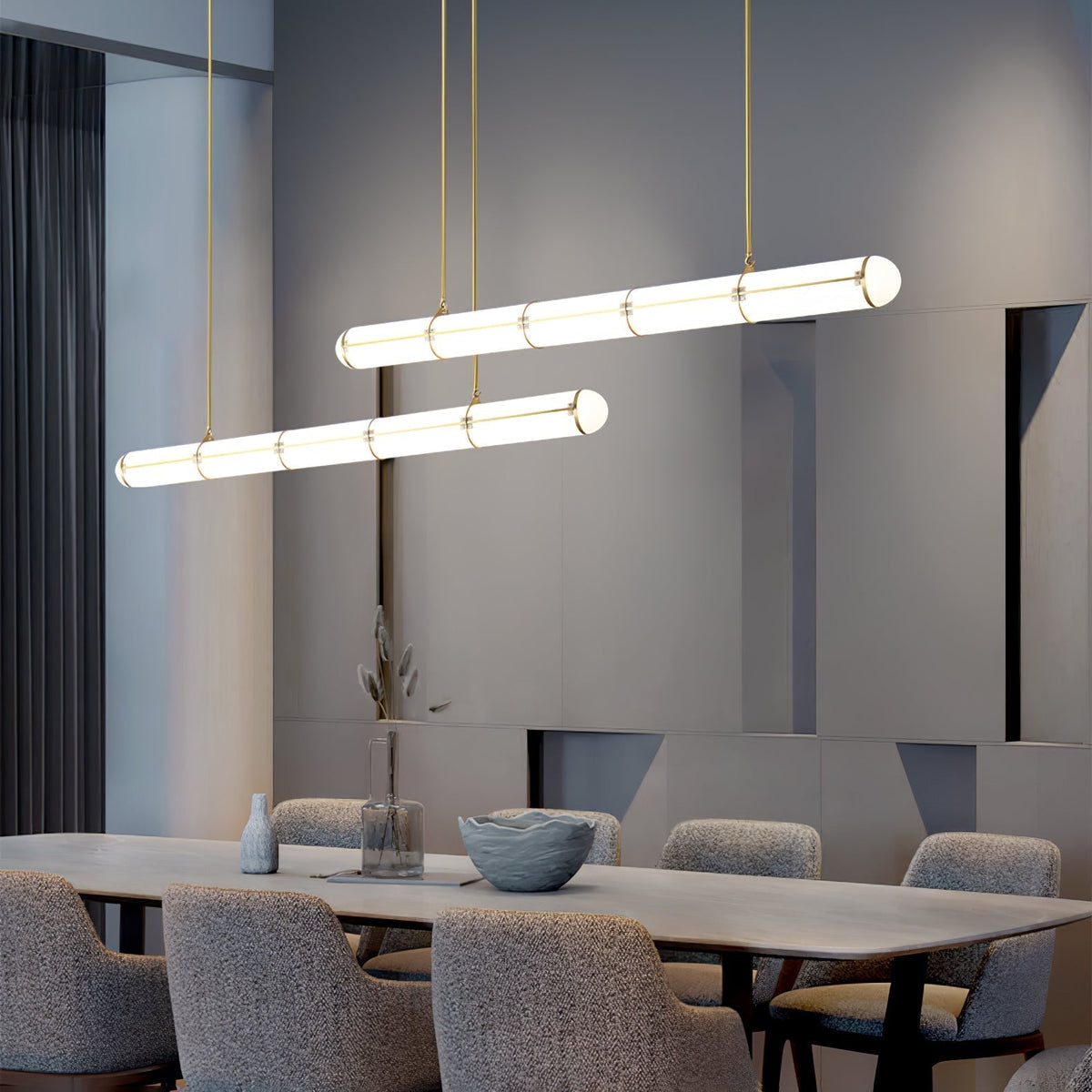 Architectural Cylinder Gold Black LED Linear Pendant