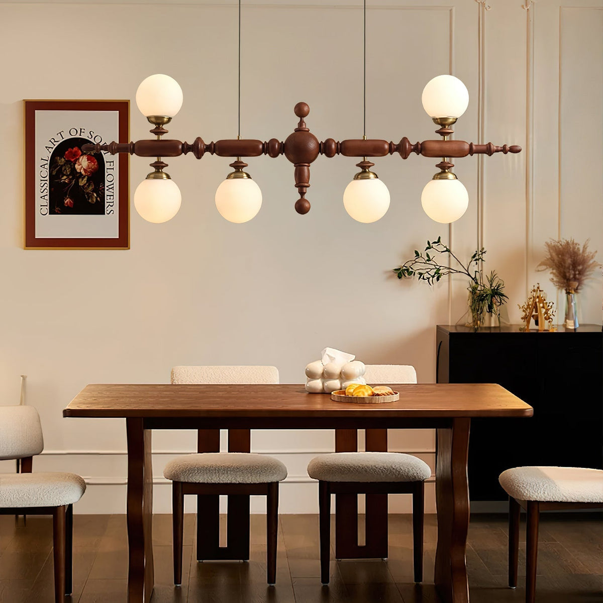 Beamford Wood Glass Linear Chandelier