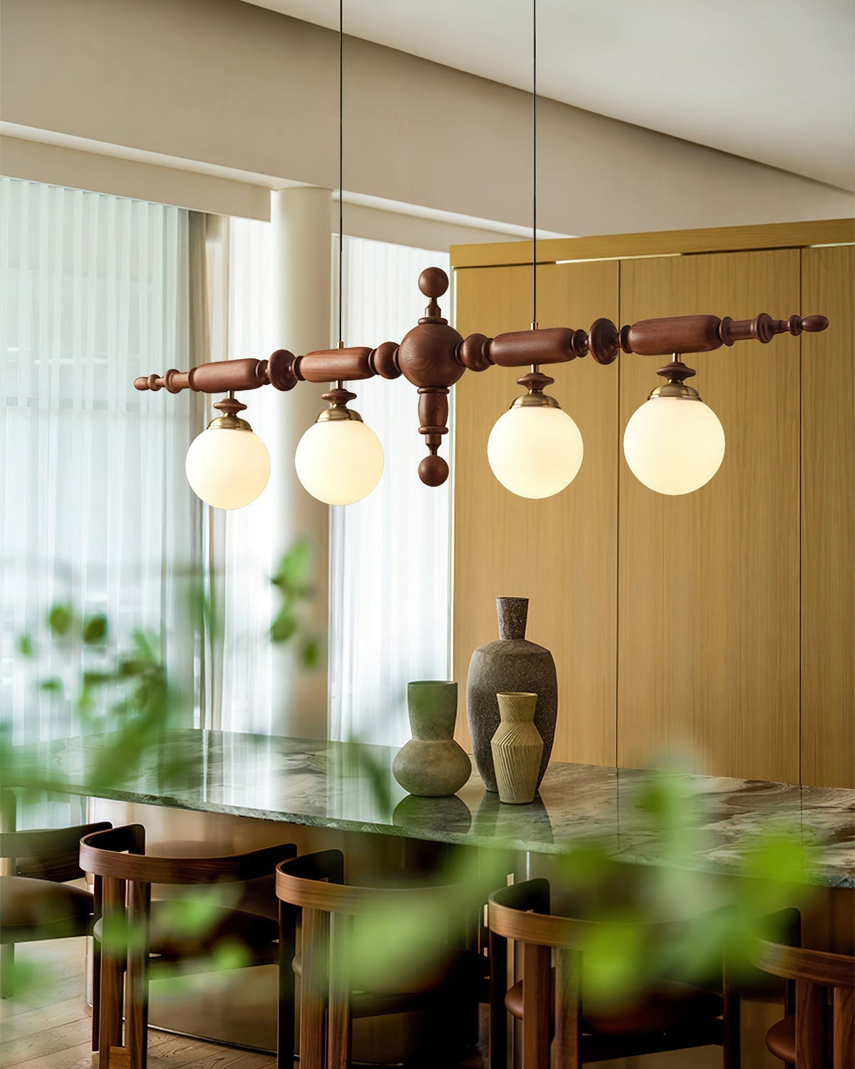 Beamford Wood Glass Linear Chandelier