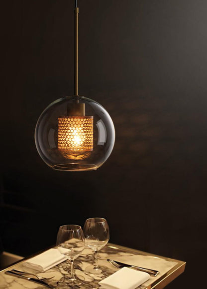 Blown Form Copper Silver Glass Pendant