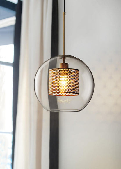 Blown Form Copper Silver Glass Pendant