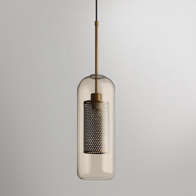 Blown Form Copper Silver Glass Pendant