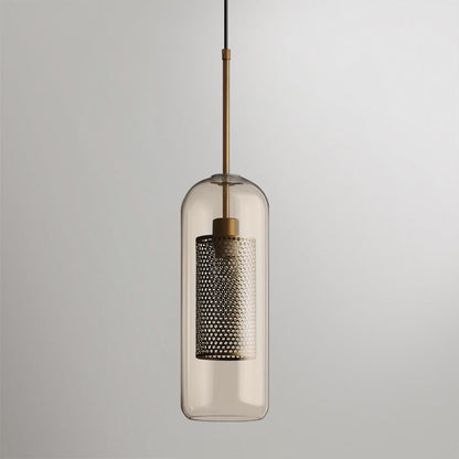 Blown Form Copper Silver Glass Pendant