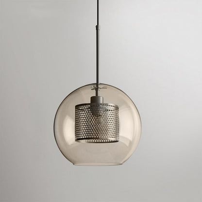 Blown Form Copper Silver Glass Pendant