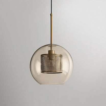 Blown Form Copper Silver Glass Pendant