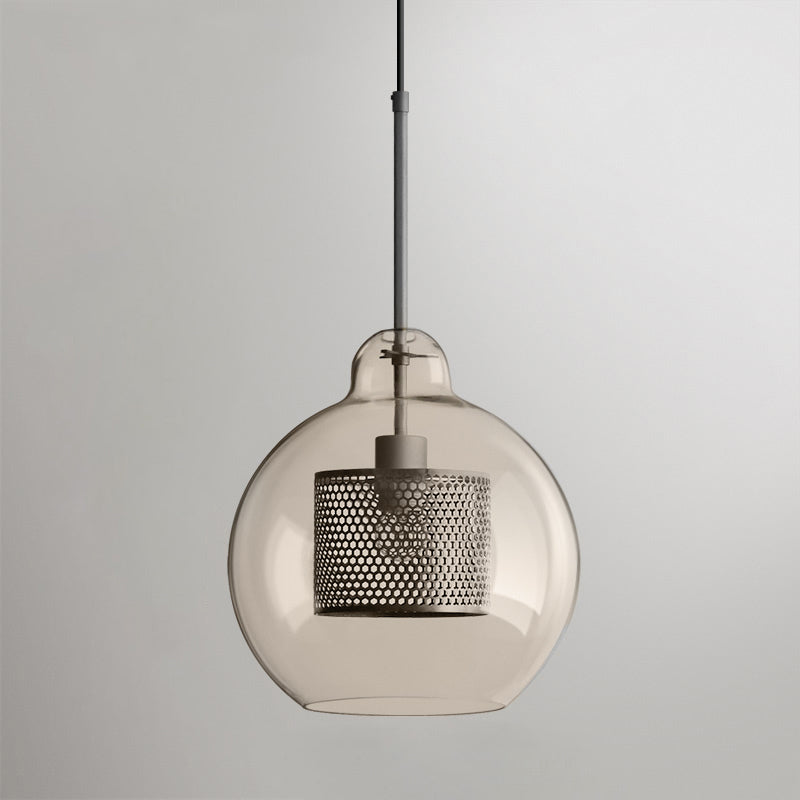 Blown Form Copper Silver Glass Pendant