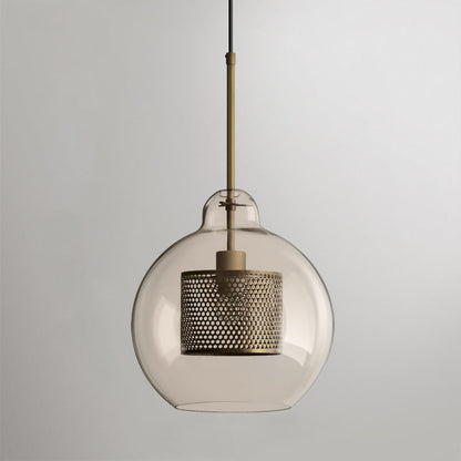 Blown Form Copper Silver Glass Pendant