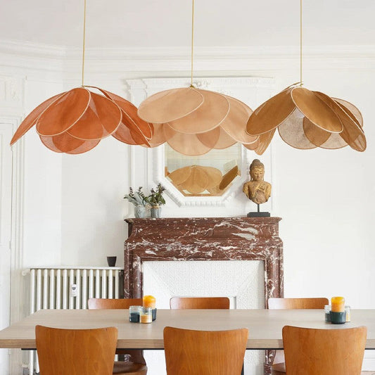 Bohemian Fabric Pendant Light with Wooden Accent