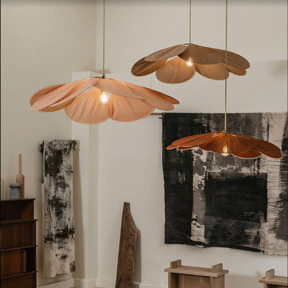 Bohemian Fabric Pendant Light with Wooden Accent