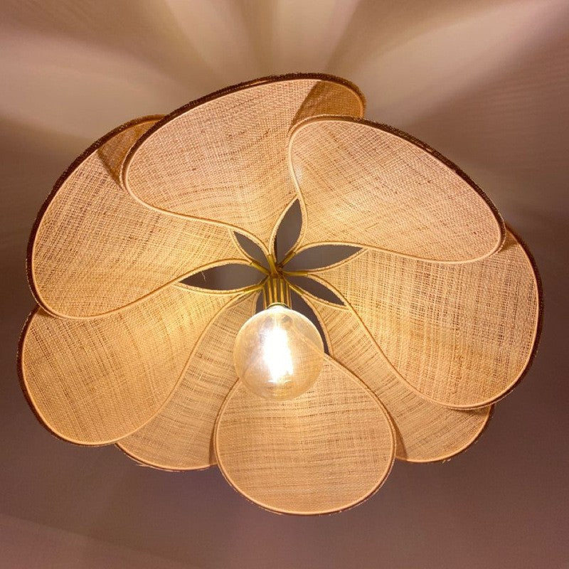 Bohemian Fabric Pendant Light with Wooden Accent