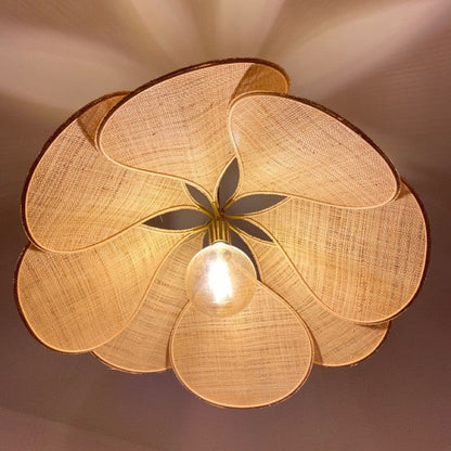 Bohemian Fabric Pendant Light with Wooden Accent