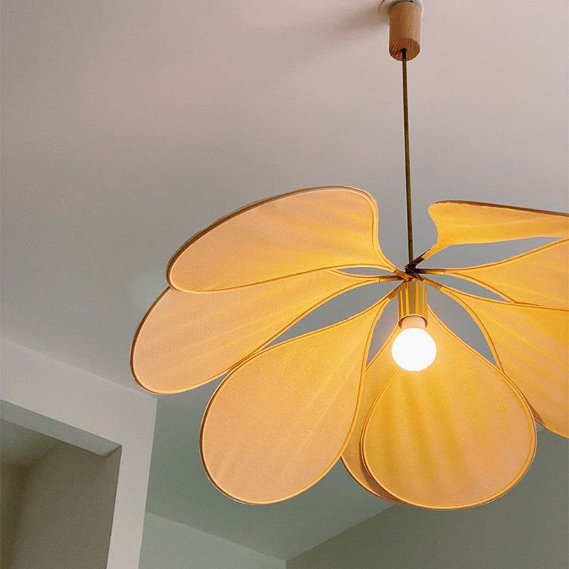 Bohemian Fabric Pendant Light with Wooden Accent