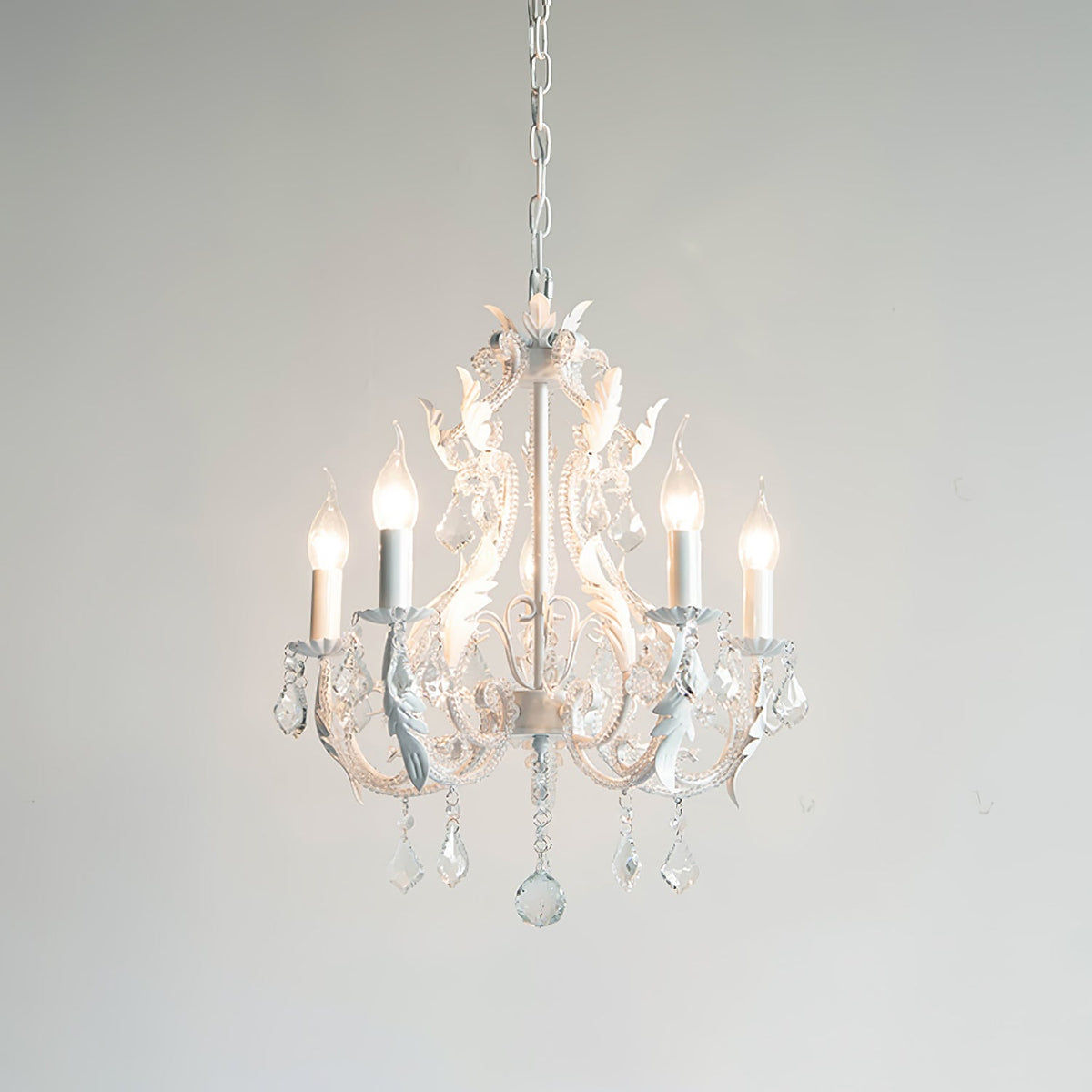Candle Holder Chandelier 5 heads Φ 15.7″ x H 19.7″ / Dia 40cm x H 50cm / White Chandelier