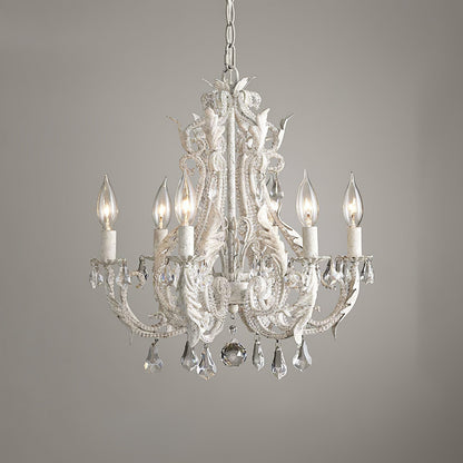 Candle Holder Chandelier 6 heads Φ 15.7″ x H 19.7″ / Dia 40cm x H 50cm / Antique White Chandelier