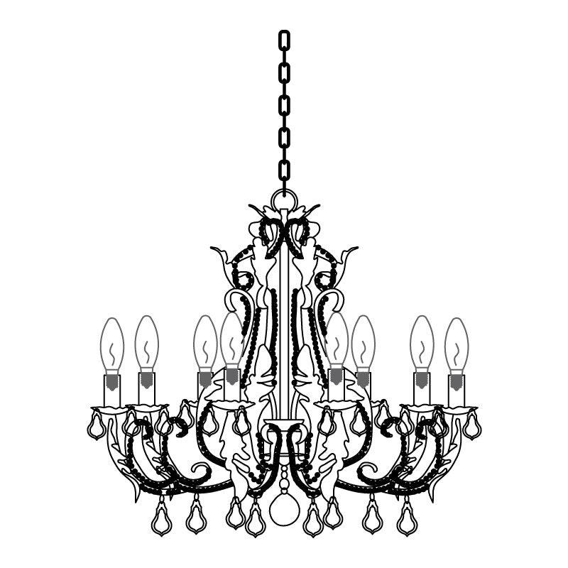 Candle Holder Chandelier 8 heads Φ 26.5″ x H 29.5″ / Dia 70cm x H 75cm / Antique White Chandelier