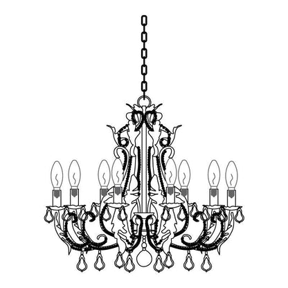 Candle Holder Chandelier 8 heads Φ 26.5″ x H 29.5″ / Dia 70cm x H 75cm / Antique White Chandelier
