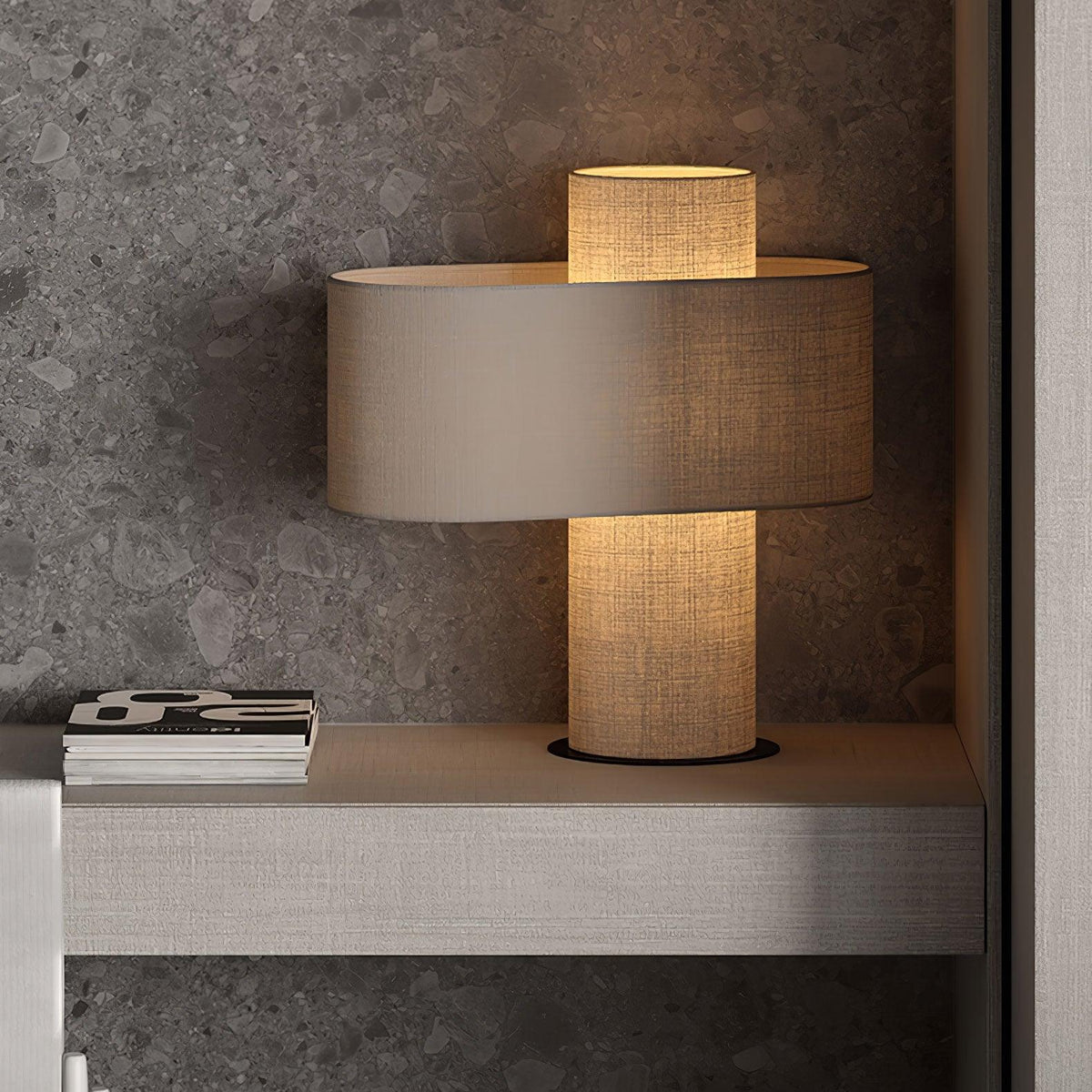 Breslin Black Beige Fabric Table Lamp