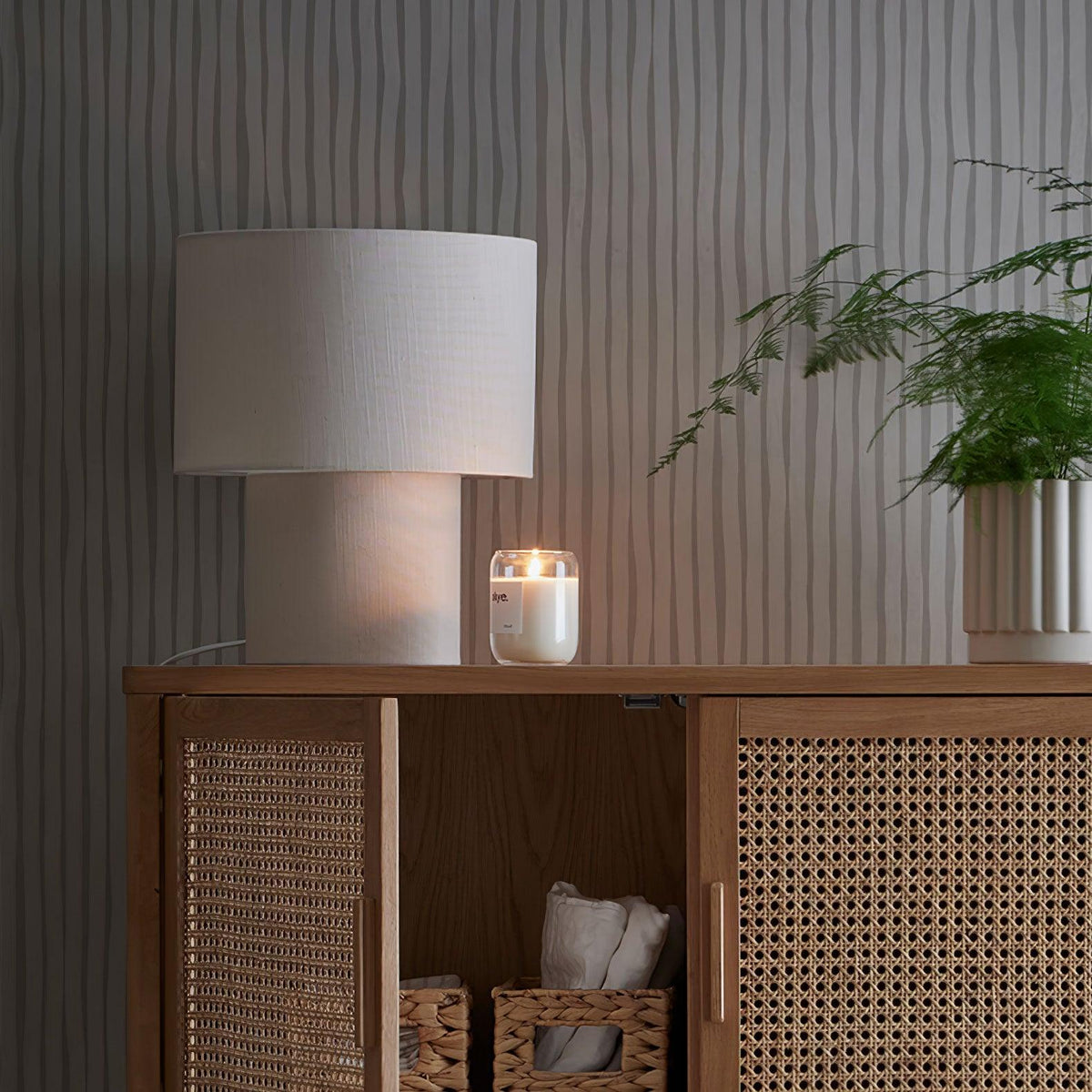 Breslin Black Beige Fabric Table Lamp