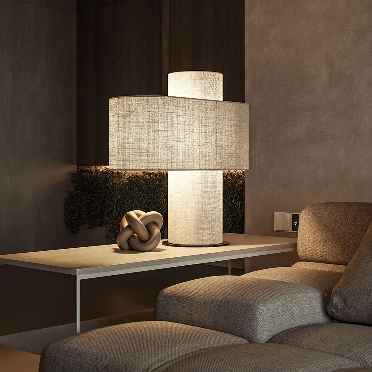 Breslin Black Beige Fabric Table Lamp