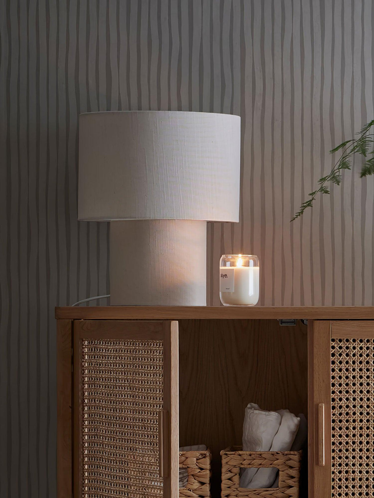 Breslin Black Beige Fabric Table Lamp