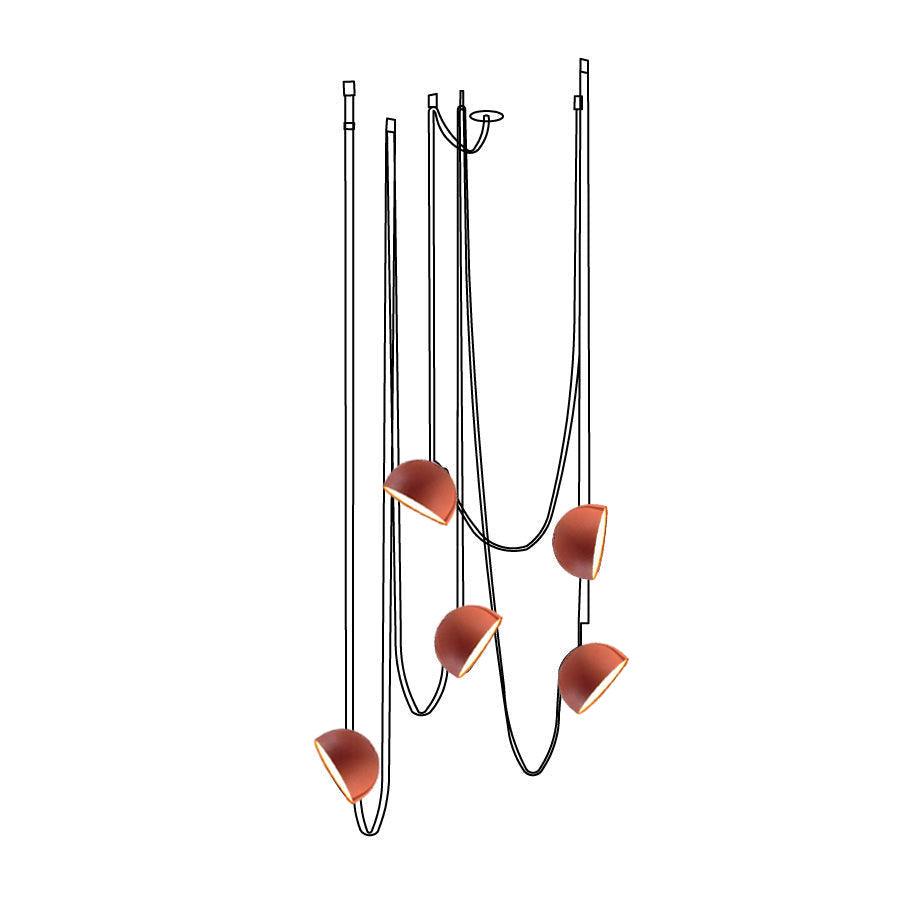 Belts Combination Leather Pendant Light 5 heads ∅ 39.4″ x H 59″ / Dia 100cm x H 150cm / Orange / Brown Leather Warm