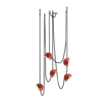 Belts Combination Leather Pendant Light 5 heads ∅ 39.4″ x H 59″ / Dia 100cm x H 150cm / Orange / Brown Leather Warm